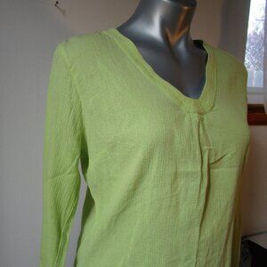 Long sleeve light 100% cotton blouse, V neck, Small Vtg Route 66, lime green.